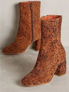 Like New! MIISTA Adrianna Printed Glitter Block Heel Ankle Boots